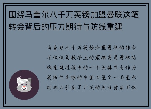 围绕马奎尔八千万英镑加盟曼联这笔转会背后的压力期待与防线重建